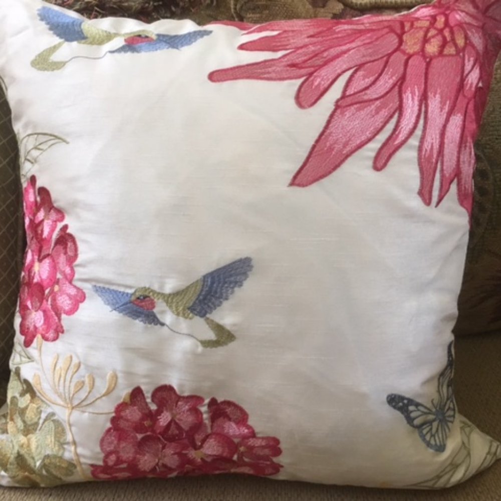 Bird themed embroidered accent pillow